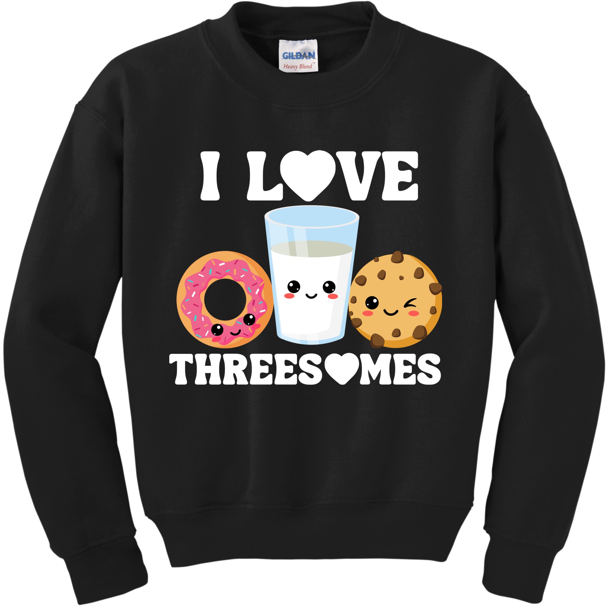 I Love Threesomes Donut Cookie Milk Valentine Pun Kids Sweatshirt