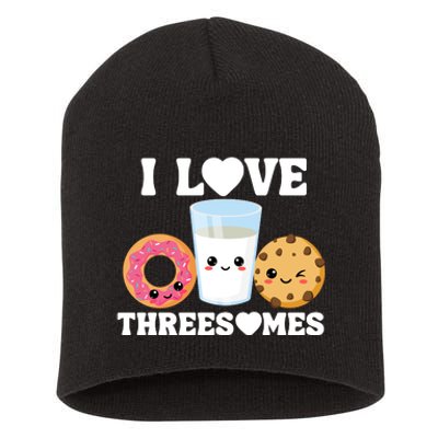 I Love Threesomes Donut Cookie Milk Valentine Pun Short Acrylic Beanie