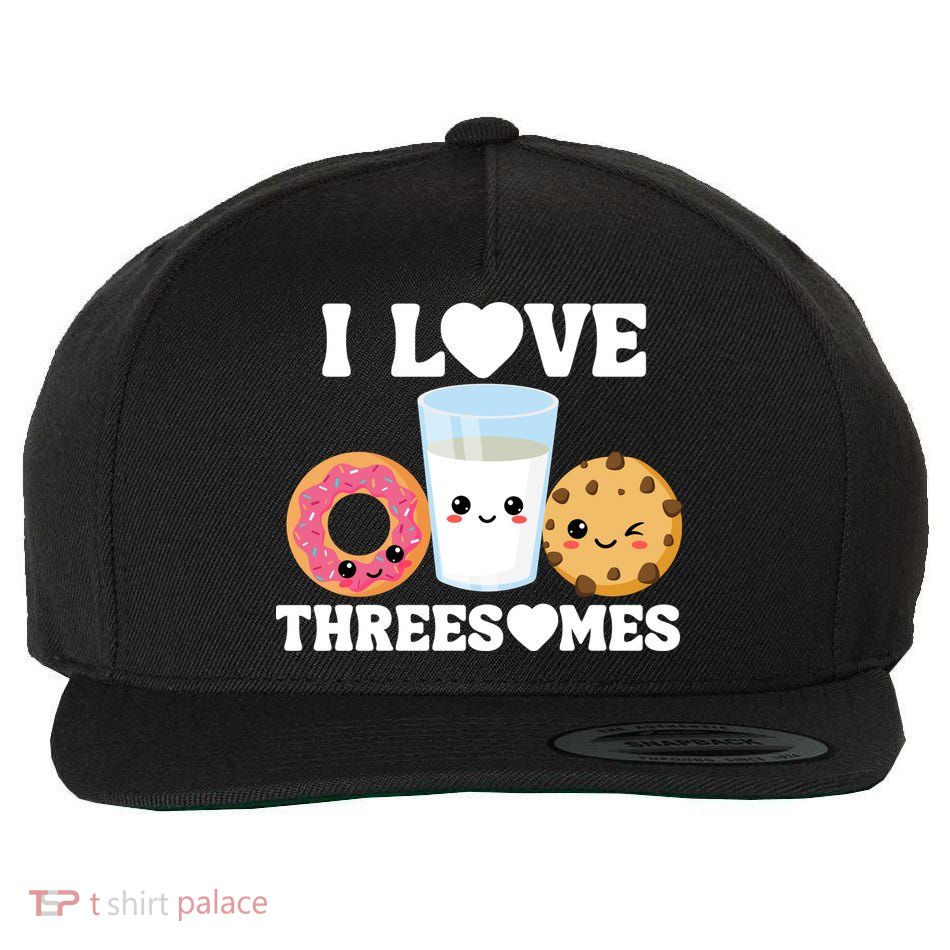 I Love Threesomes Donut Cookie Milk Valentine Pun Wool Snapback Cap