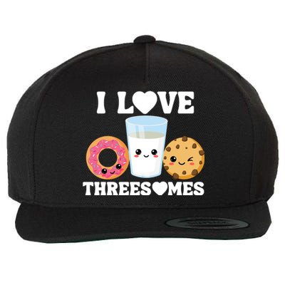 I Love Threesomes Donut Cookie Milk Valentine Pun Wool Snapback Cap