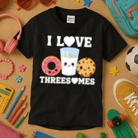 I Love Threesomes Donut Cookie Milk Valentine Pun Kids T-Shirt