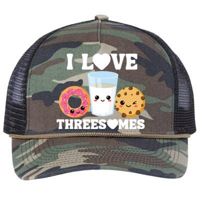 I Love Threesomes Donut Cookie Milk Valentine Pun Retro Rope Trucker Hat Cap