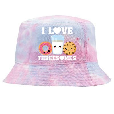 I Love Threesomes Donut Cookie Milk Valentine Pun Tie-Dyed Bucket Hat