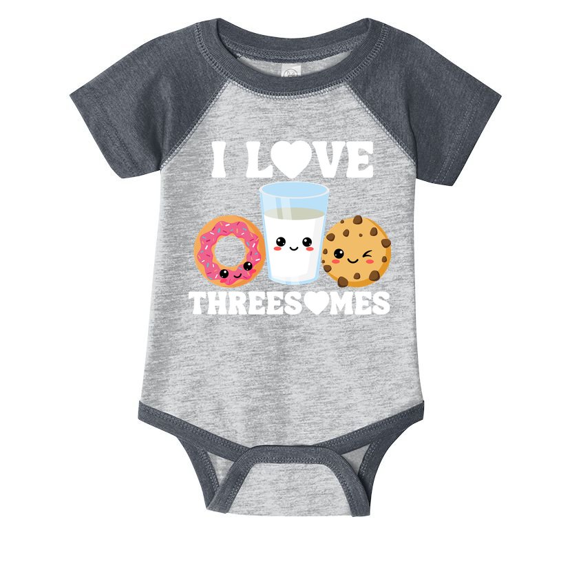 I Love Threesomes Donut Cookie Milk Valentine Pun Infant Baby Jersey Bodysuit