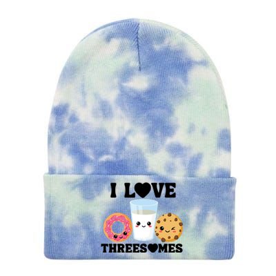 I Love Threesomes Donut Cookie Milk Valentine Pun Tie Dye 12in Knit Beanie