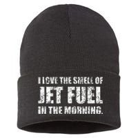 I Love The Smell Of Jet Fuel In The Morning Aviation Humor Sustainable Knit Beanie