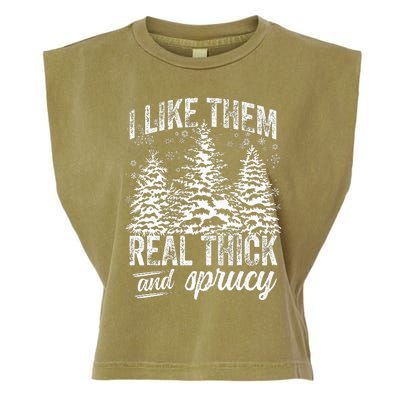 I Like Them Real Thick & Sprucey Funny Christmas Tree Garment-Dyed Women's Muscle Tee