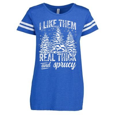 I Like Them Real Thick & Sprucey Funny Christmas Tree Enza Ladies Jersey Football T-Shirt