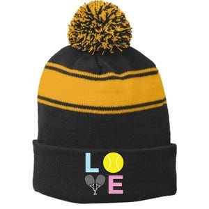 I Love Tennis Tennis Player Stripe Pom Pom Beanie