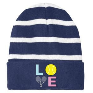 I Love Tennis Tennis Player Striped Beanie with Solid Band