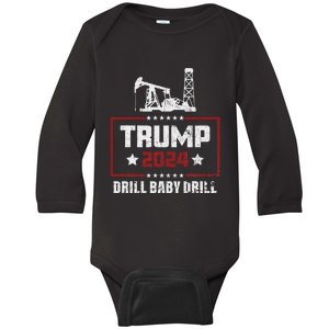 I Love Trump 2024 Drill Baby Drill 4th Of July Baby Long Sleeve Bodysuit