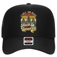 I Like Them Real Thick & Sprucey Funny Christmas Tree High Crown Mesh Back Trucker Hat