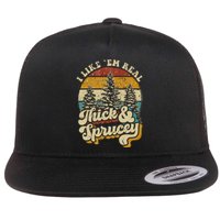 I Like Them Real Thick & Sprucey Funny Christmas Tree Flat Bill Trucker Hat