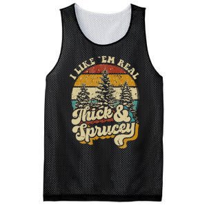 I Like Them Real Thick & Sprucey Funny Christmas Tree Mesh Reversible Basketball Jersey Tank