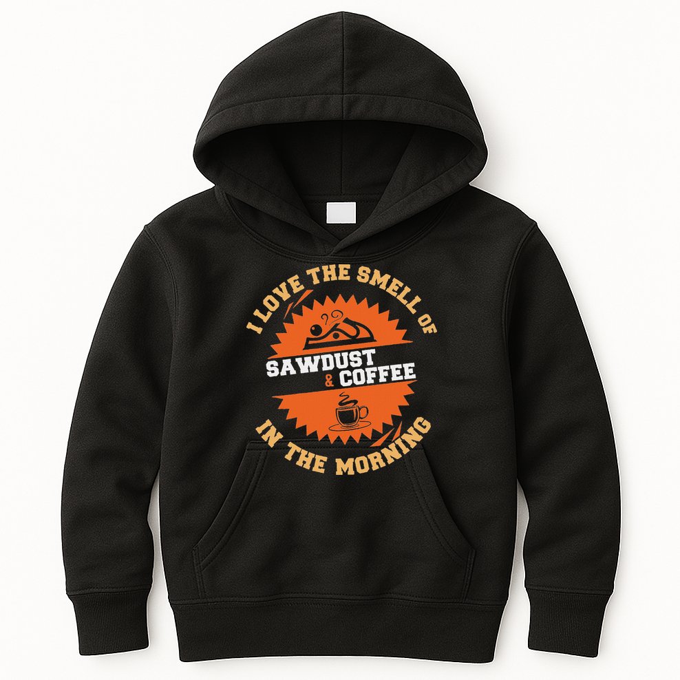 I Love The Smell Of Sawdust & Coffee In The Morning Woodwork Kids Hoodie