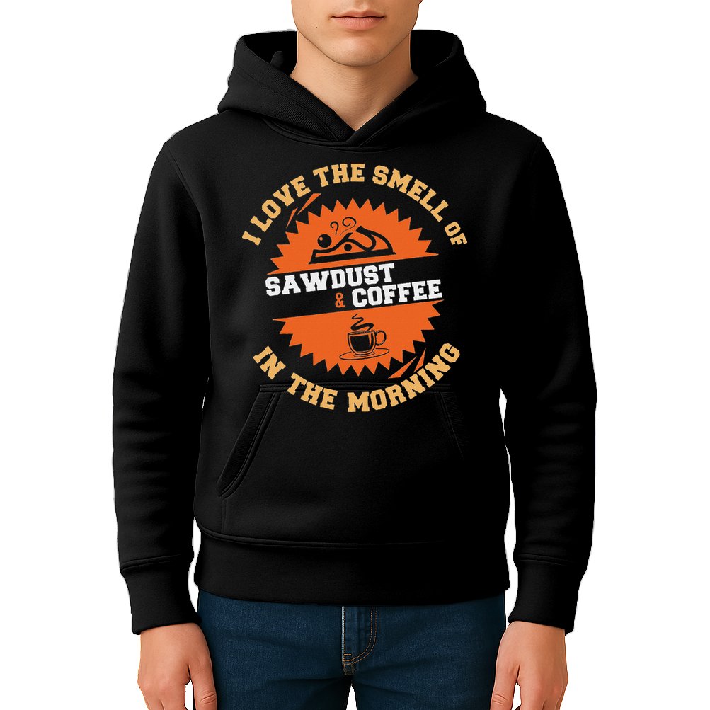 I Love The Smell Of Sawdust & Coffee In The Morning Woodwork Kids Hoodie