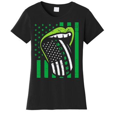 Irish Lips Tongue US Flag St Patricks Day Patriot Women's T-Shirt