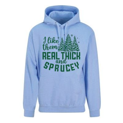 I Like Them Real Thick And Sprucey Funny Christmas Tree Xmas Unisex Surf Hoodie