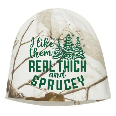 I Like Them Real Thick And Sprucey Funny Christmas Tree Xmas Kati - Camo Knit Beanie