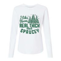 I Like Them Real Thick And Sprucey Funny Christmas Tree Xmas Womens Cotton Relaxed Long Sleeve T-Shirt