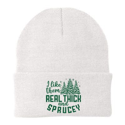 I Like Them Real Thick And Sprucey Funny Christmas Tree Xmas Knit Cap Winter Beanie