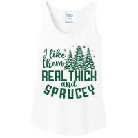 I Like Them Real Thick And Sprucey Funny Christmas Tree Xmas Ladies Essential Tank