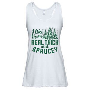 I Like Them Real Thick And Sprucey Funny Christmas Tree Xmas Ladies Essential Flowy Tank