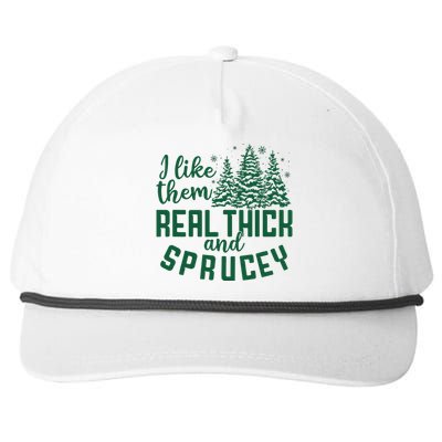 I Like Them Real Thick And Sprucey Funny Christmas Tree Xmas Snapback Five-Panel Rope Hat