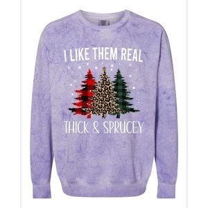 I Like Them Thick And Sprucey Funny Christmas Colorful Tree Colorblast Crewneck Sweatshirt