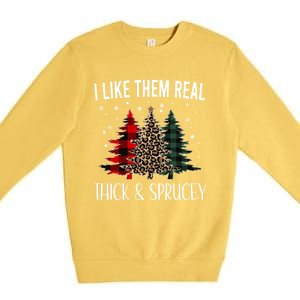 I Like Them Thick And Sprucey Funny Christmas Colorful Tree Premium Crewneck Sweatshirt