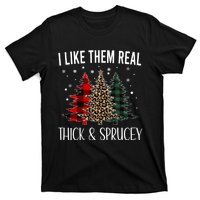 I Like Them Thick And Sprucey Funny Christmas Colorful Tree T-Shirt