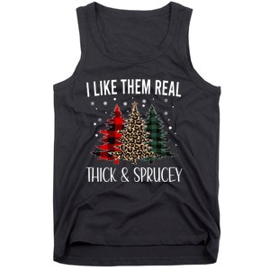 I Like Them Thick And Sprucey Funny Christmas Colorful Tree Tank Top