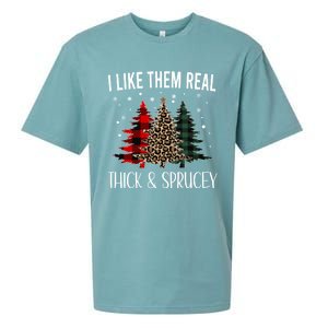 I Like Them Thick And Sprucey Funny Christmas Colorful Tree Sueded Cloud Jersey T-Shirt