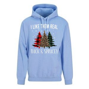 I Like Them Thick And Sprucey Funny Christmas Colorful Tree Unisex Surf Hoodie