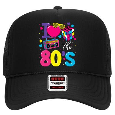 I Love The 80s 80's Party Retro birthday  High Crown Mesh Back Trucker Hat