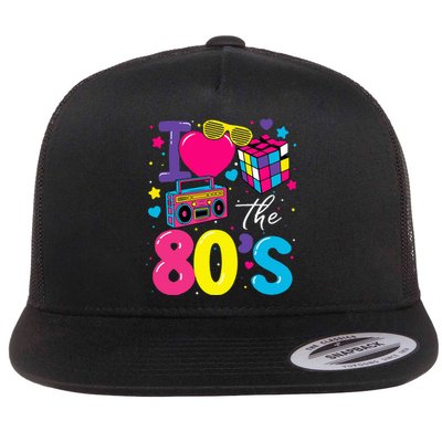 I Love The 80s 80's Party Retro birthday  Flat Bill Trucker Hat