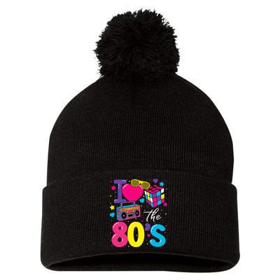 I Love The 80s 80's Party Retro birthday  Pom Pom 12in Knit Beanie