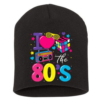 I Love The 80s 80's Party Retro birthday  Short Acrylic Beanie