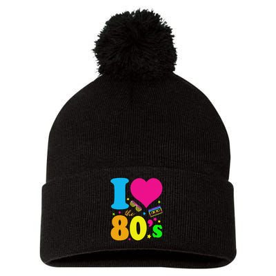 I Love The 80's 80's 90's Costume Party Pom Pom 12in Knit Beanie