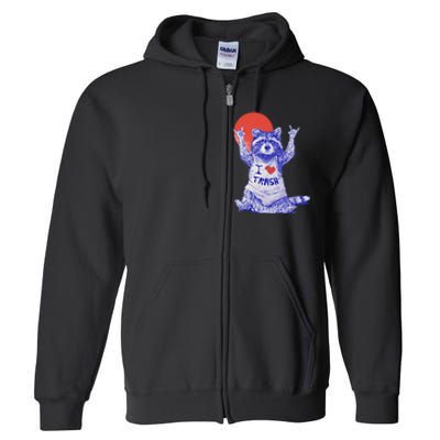 I Love Trash Raccoon Japanese Retro Style Full Zip Hoodie