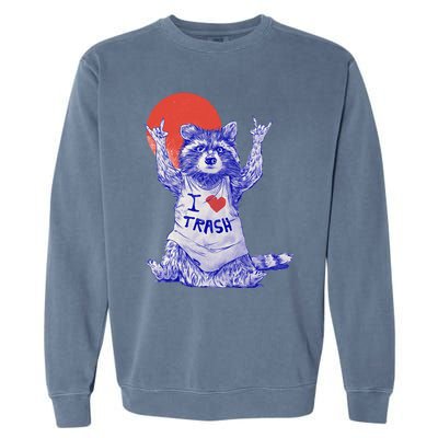 I Love Trash Raccoon Japanese Retro Style Garment-Dyed Sweatshirt