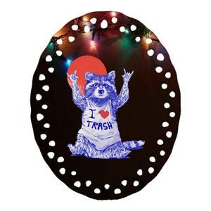 I Love Trash Raccoon Japanese Retro Style Ceramic Oval Ornament