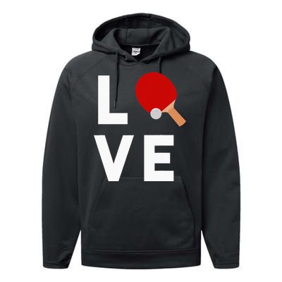 I Love Table Tennis Cute Funny Ping Pong Performance Fleece Hoodie