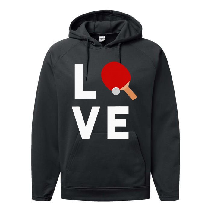 I Love Table Tennis Cute Funny Ping Pong Performance Fleece Hoodie