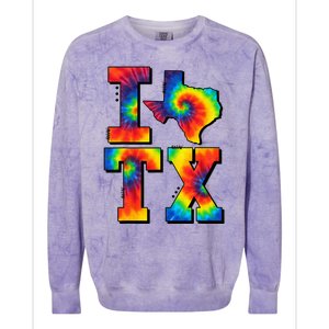 I Love Texas Tie Dye Texas Lovers Colorblast Crewneck Sweatshirt