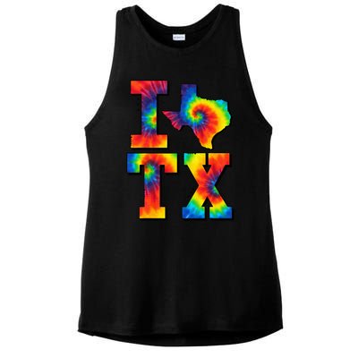 I Love Texas Tie Dye Texas Lovers Ladies PosiCharge Tri-Blend Wicking Tank