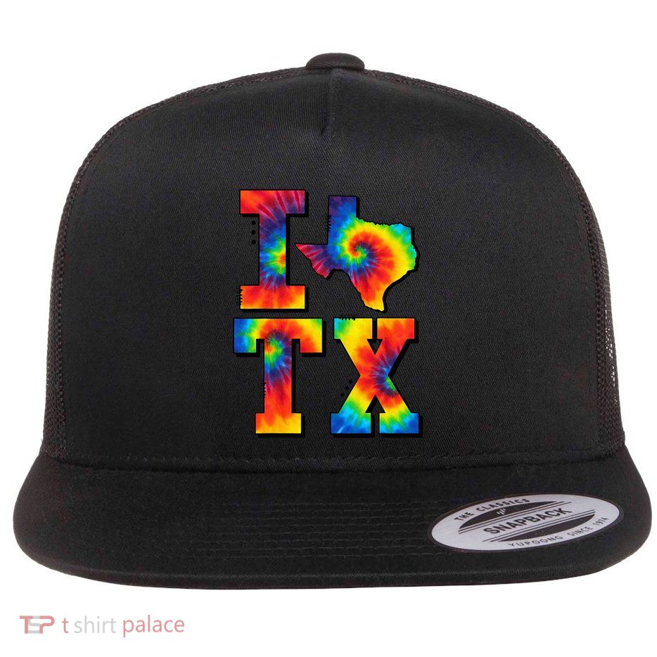 I Love Texas Tie Dye Texas Lovers Flatbill Hat
