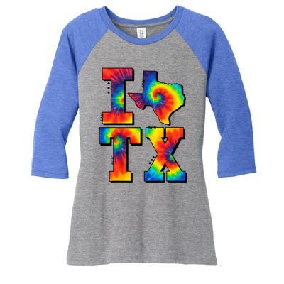 I Love Texas Tie Dye Texas Lovers Women's Tri-Blend 3/4-Sleeve Raglan Shirt