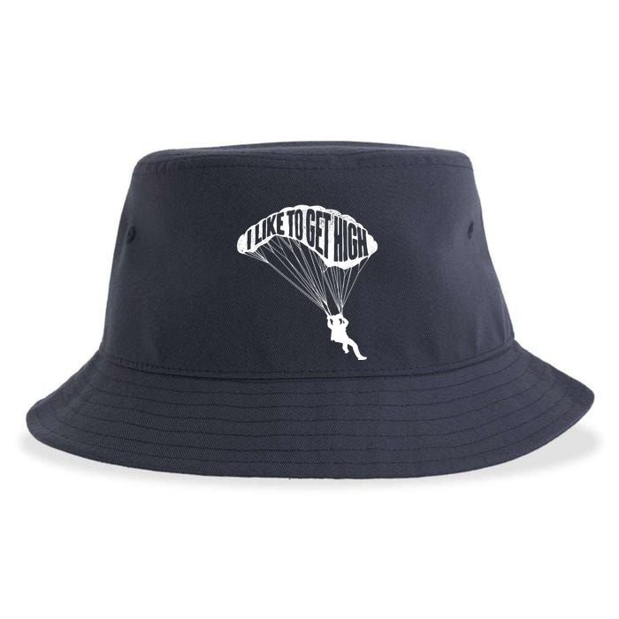 I Like To Get High Skydiver Parachutist Skydive Parachute Sustainable Bucket Hat