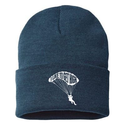 I Like To Get High Skydiver Parachutist Skydive Parachute Sustainable Knit Beanie